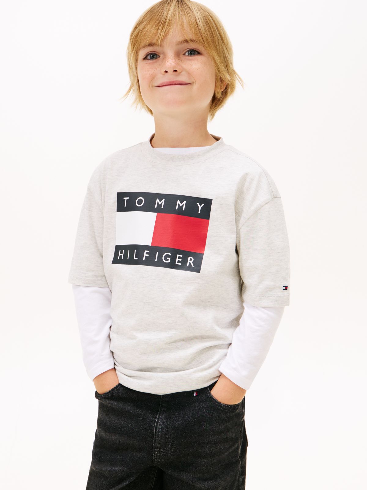 Flag Logo Jersey Crew Neck T-Shirt — Grey