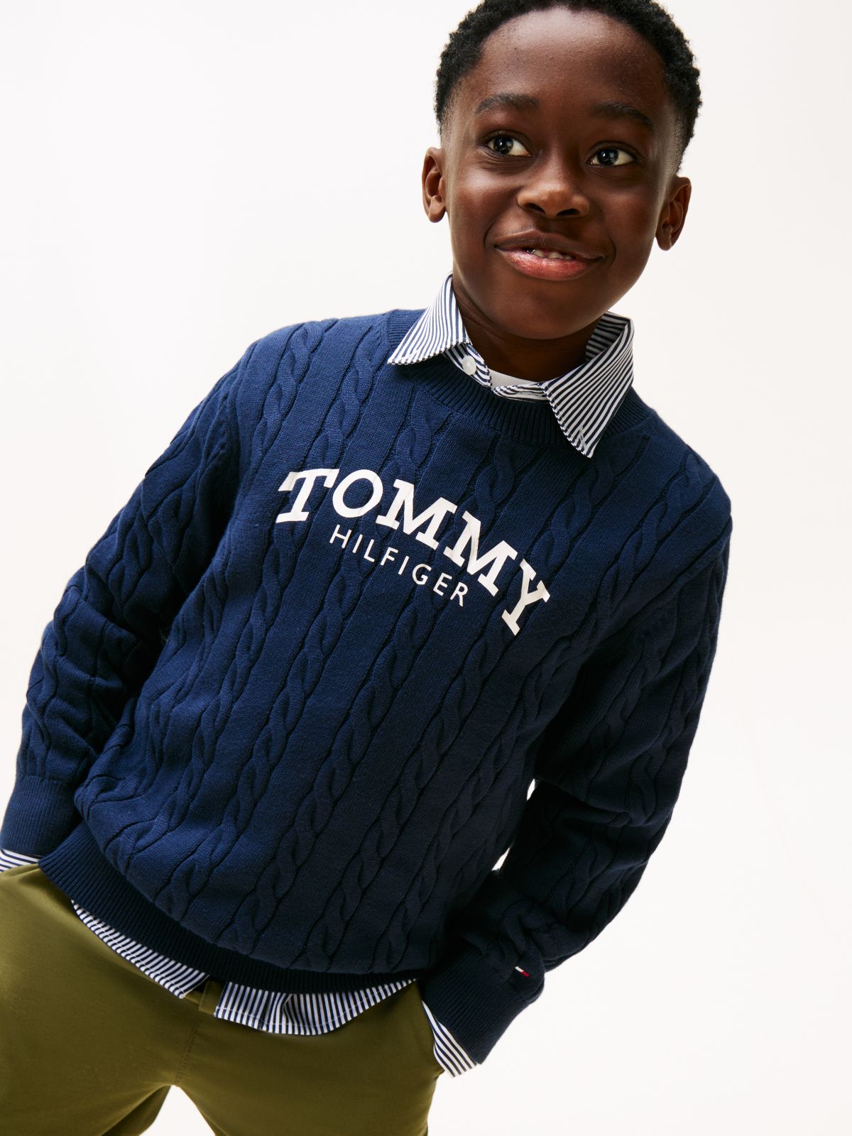 Logo Cable Knit Jumper — Blue