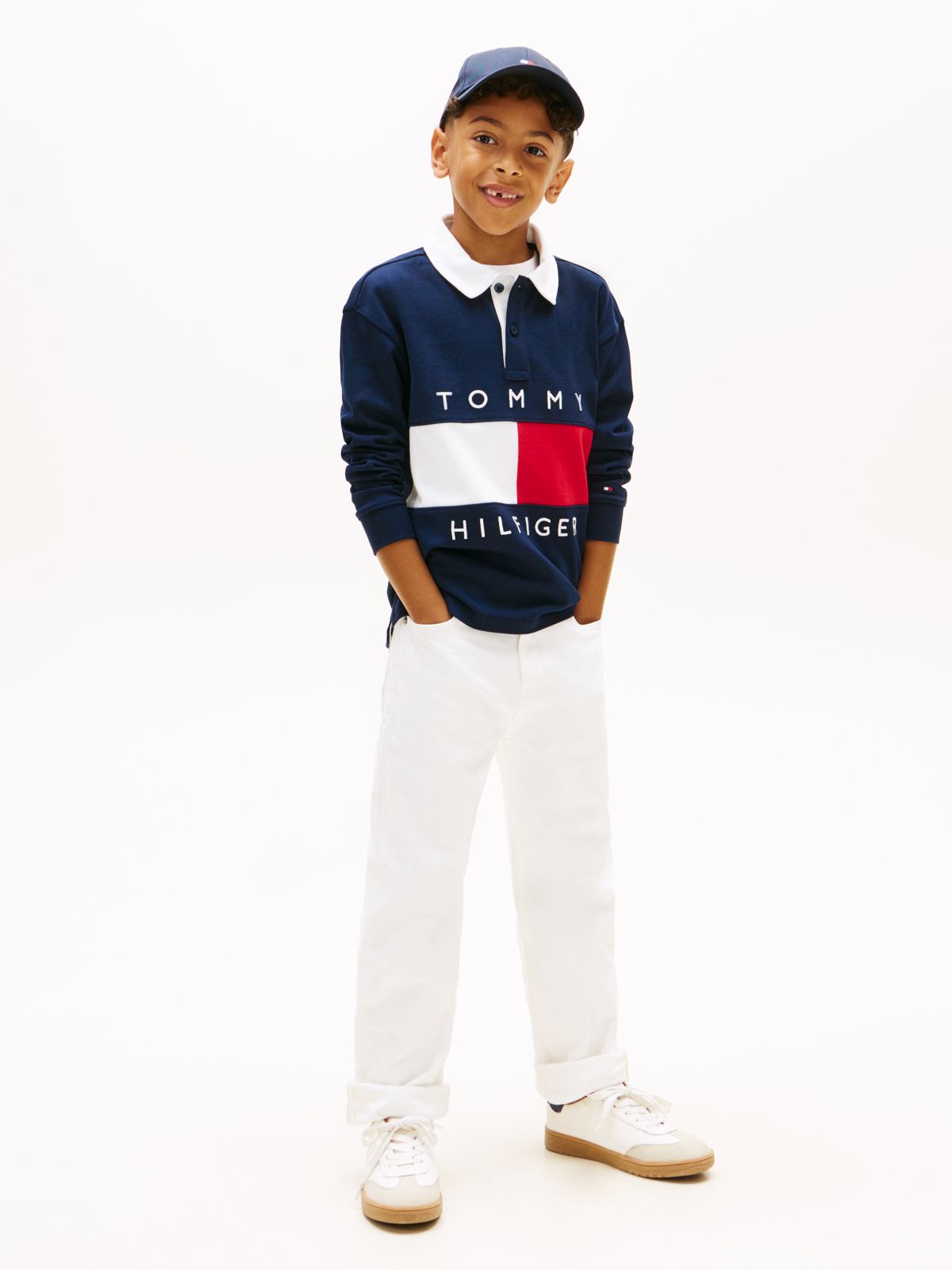 Heritage Colour-Blocked Flag Long Sleeve Polo Shirt — Blue