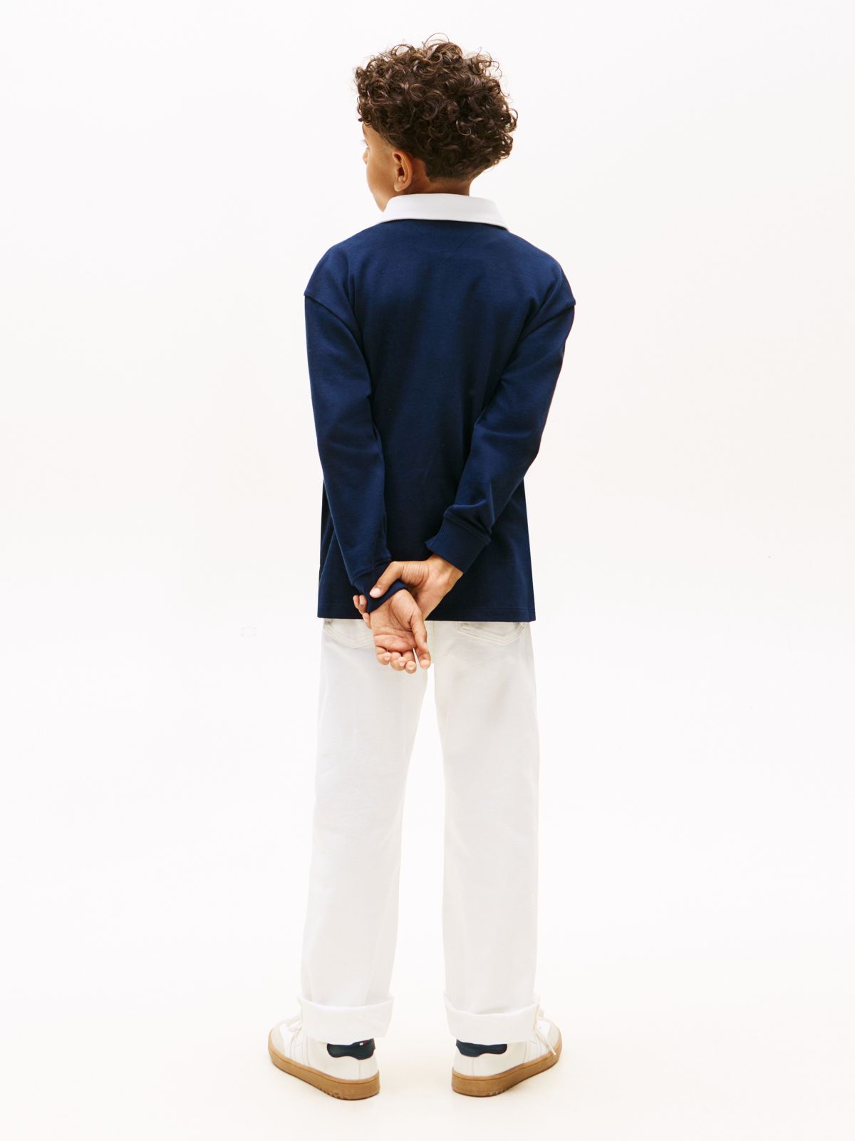 Heritage Colour-Blocked Flag Long Sleeve Polo Shirt — Blue