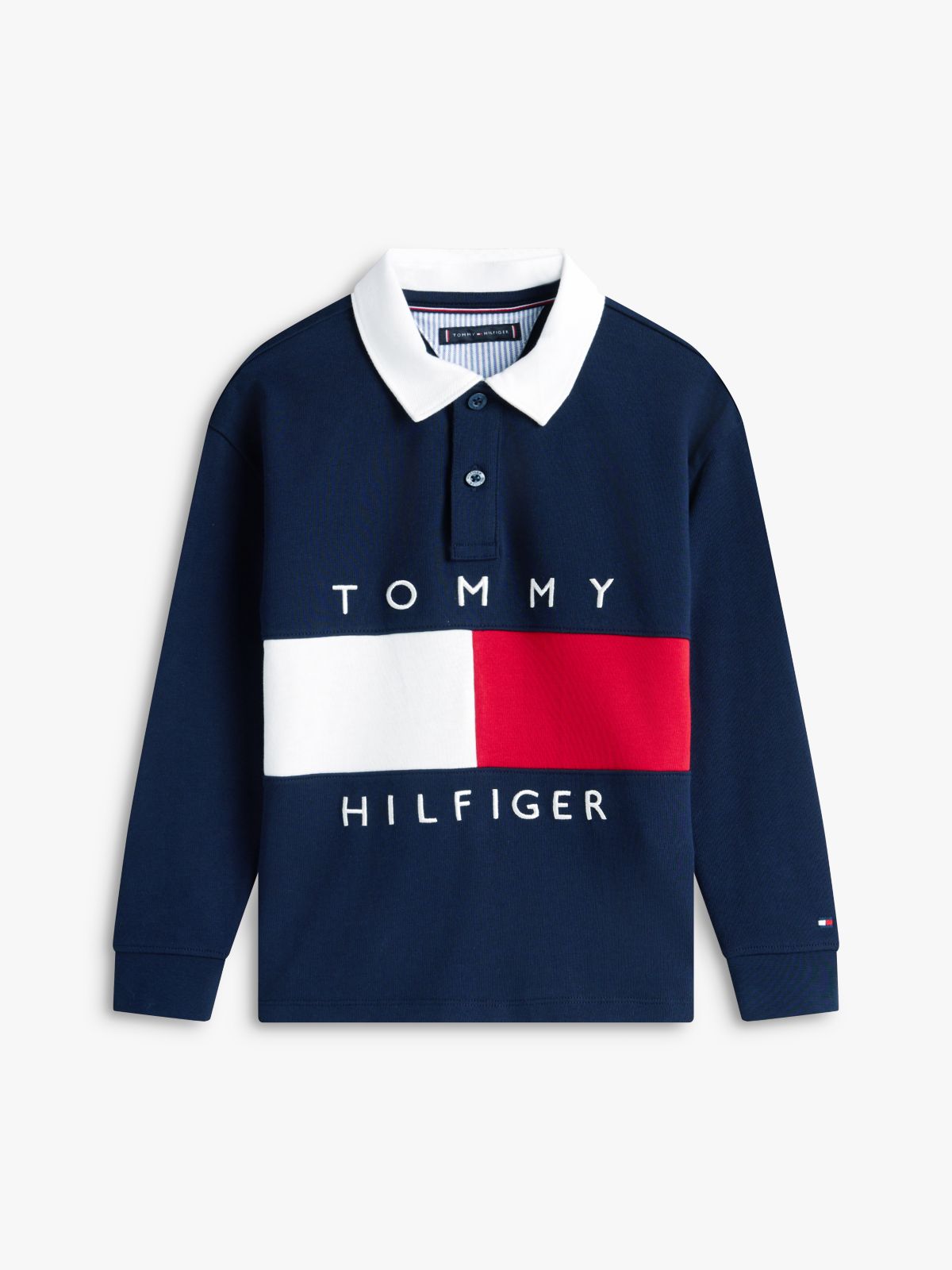 Heritage Colour-Blocked Flag Long Sleeve Polo Shirt — Blue