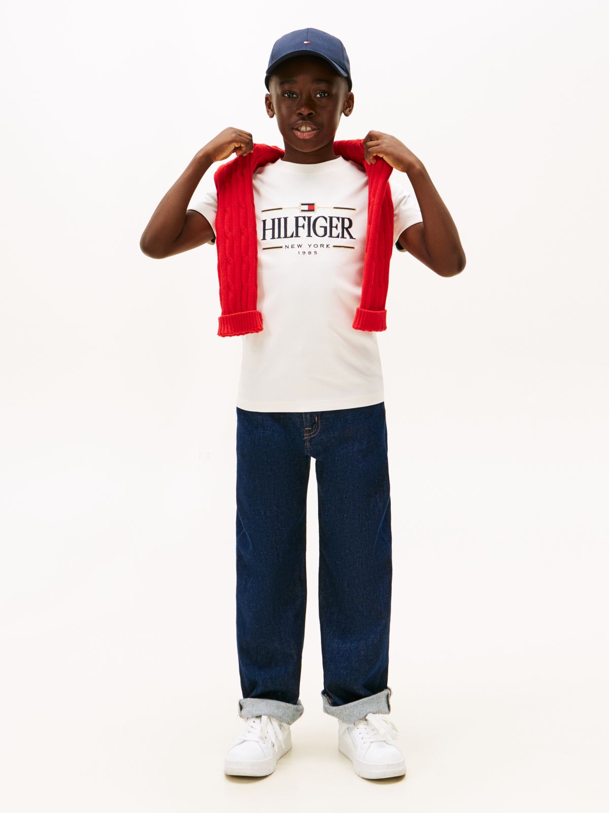 Logo Embroidery Interlock Knit T-Shirt — White