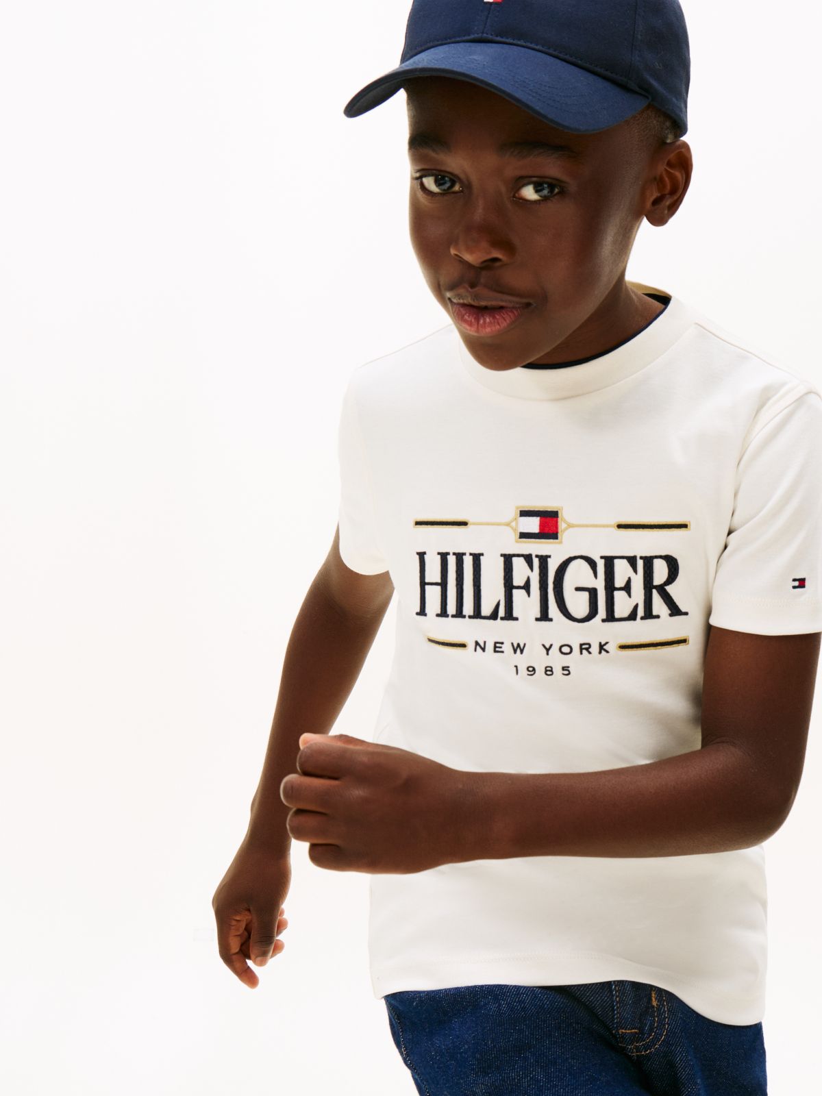 Logo Embroidery Interlock Knit T-Shirt — White