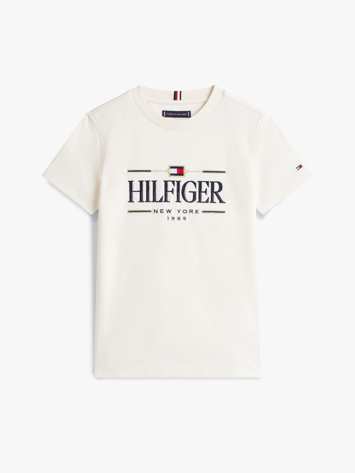 Logo Embroidery Interlock Knit T-Shirt — White