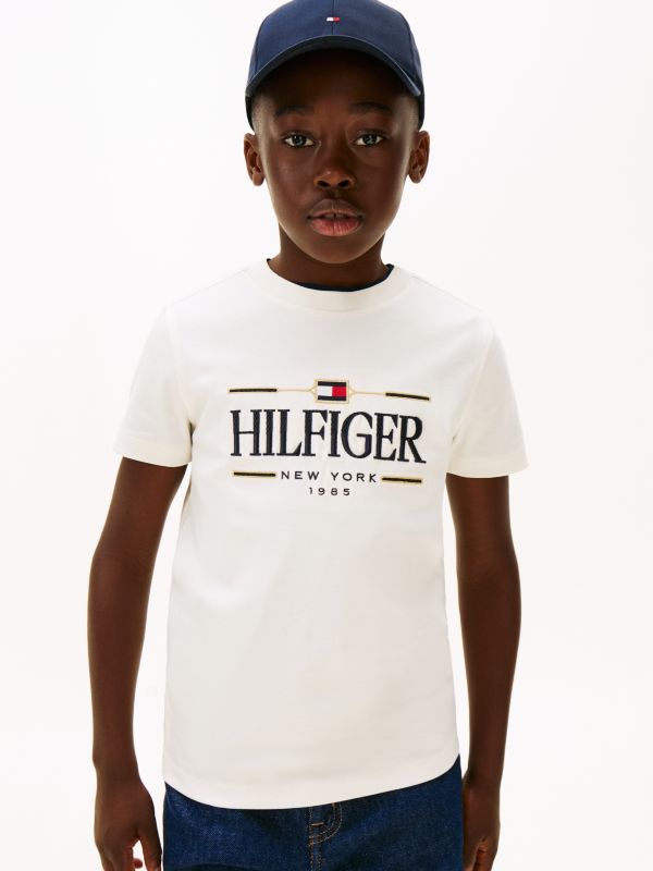 Logo Embroidery Interlock Knit T-Shirt — White