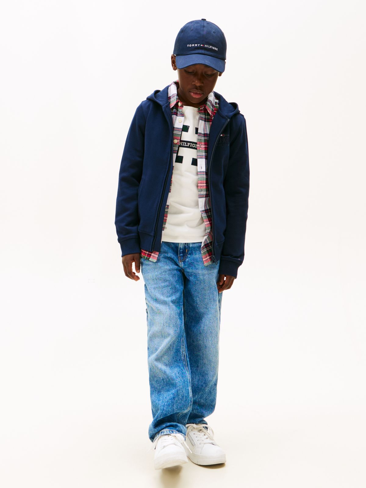 Logo Embroidery Interlock Knit Zip-Thru Hoody — Blue