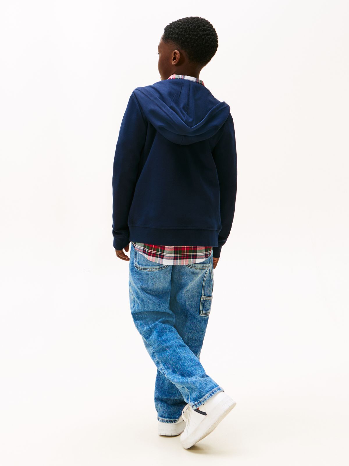Logo Embroidery Interlock Knit Zip-Thru Hoody — Blue