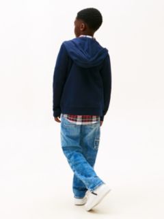 Logo Embroidery Interlock Knit Zip-Thru Hoody — Blue 5