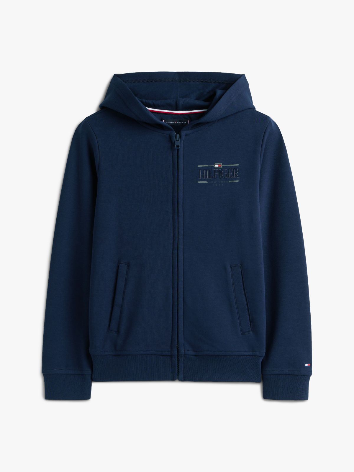 Logo Embroidery Interlock Knit Zip-Thru Hoody — Blue