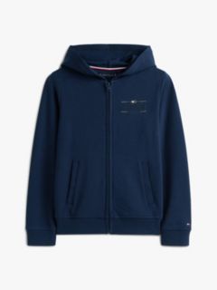 Logo Embroidery Interlock Knit Zip-Thru Hoody — Blue 6