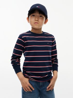 t-shirt à rayures et manches longues blue pour garçons tommy hilfiger