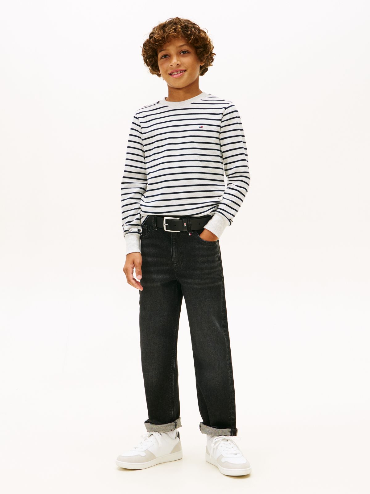 Stripe Relaxed Long Sleeve T-Shirt — Grey