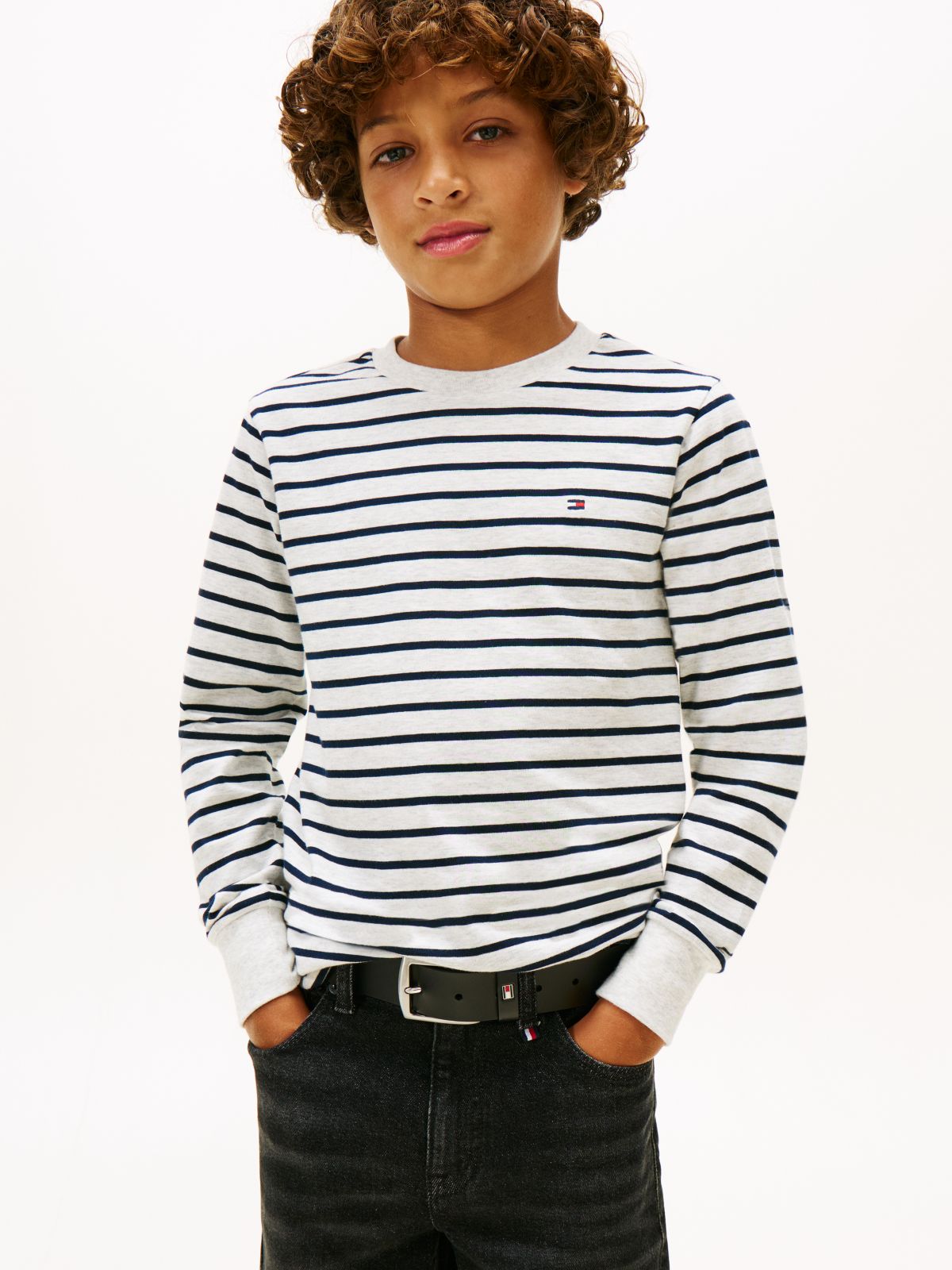 Stripe Relaxed Long Sleeve T-Shirt — Grey