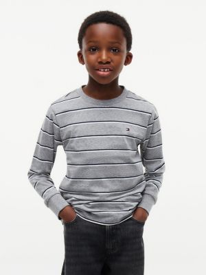 grey stripe relaxed long sleeve t-shirt for boys tommy hilfiger