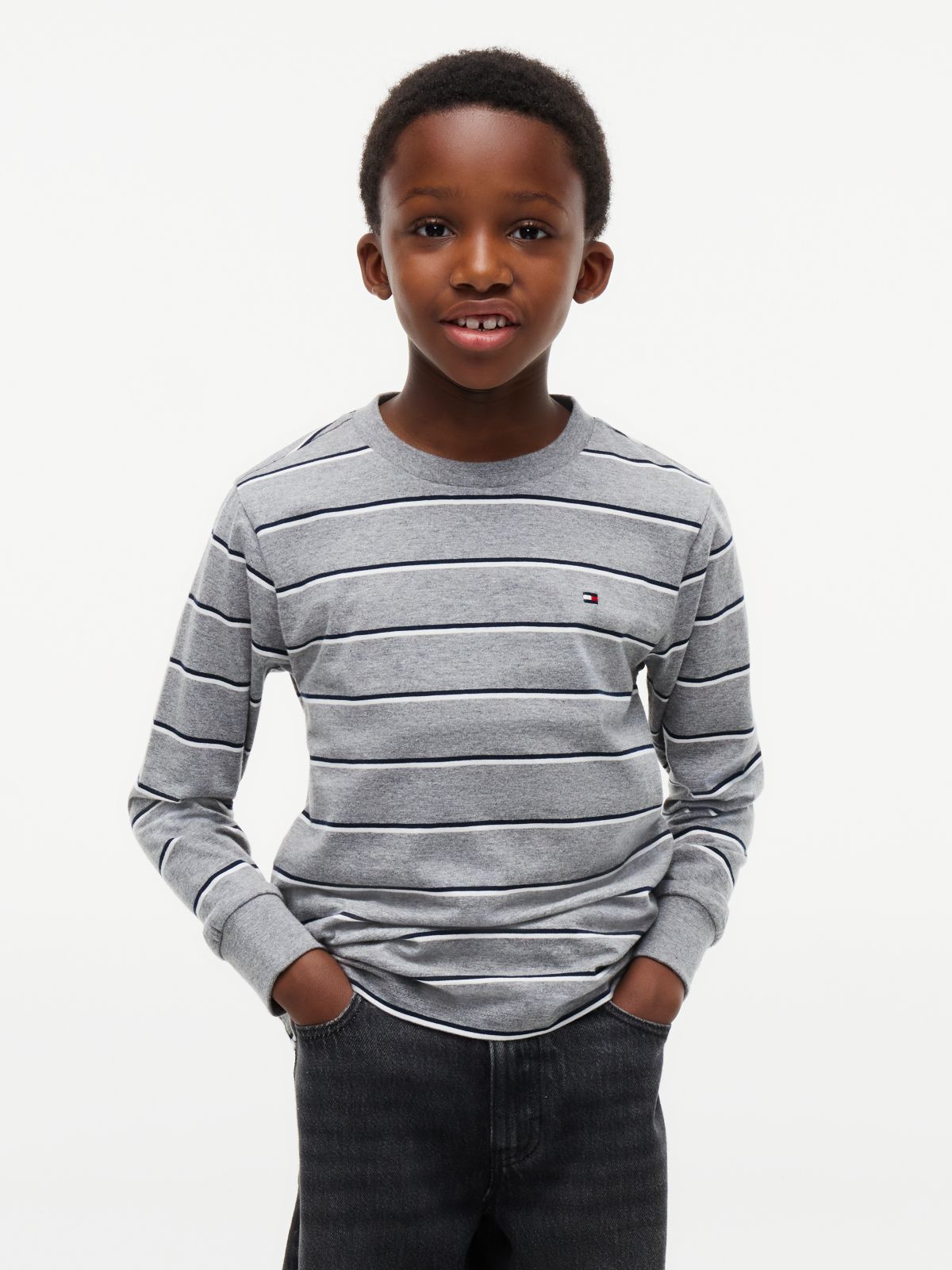 Stripe Relaxed Long Sleeve T-Shirt — Grey