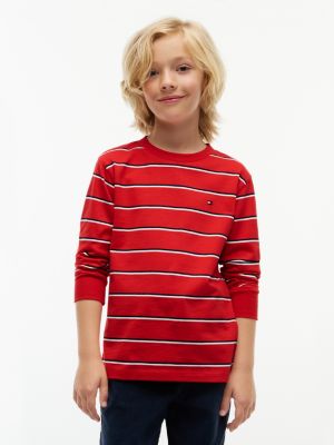 red relaxed fit longsleeve t-shirt met strepen voor jongens - tommy hilfiger
