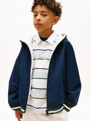 blue ripstop reversible jack met capuchon voor jongens - tommy hilfiger