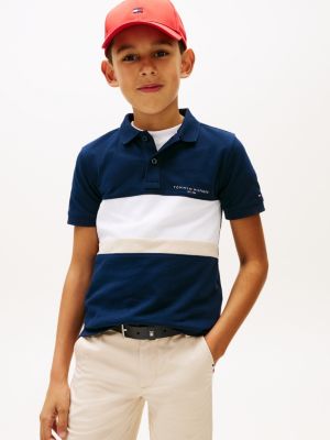blue regular fit piqué-poloshirt mit color block für jungen - tommy hilfiger