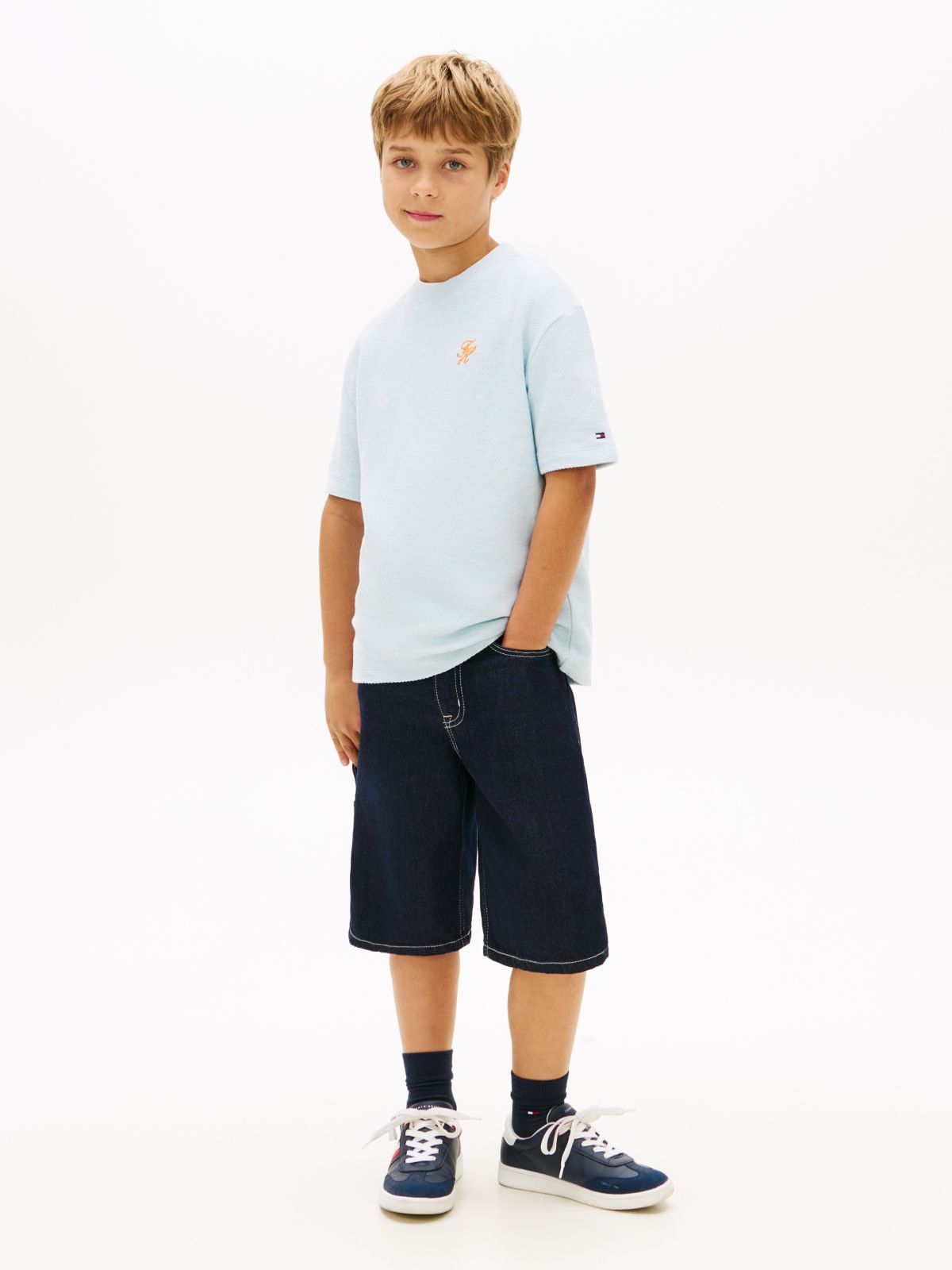 Logo Embroidery Jersey Twill T-Shirt — Blue