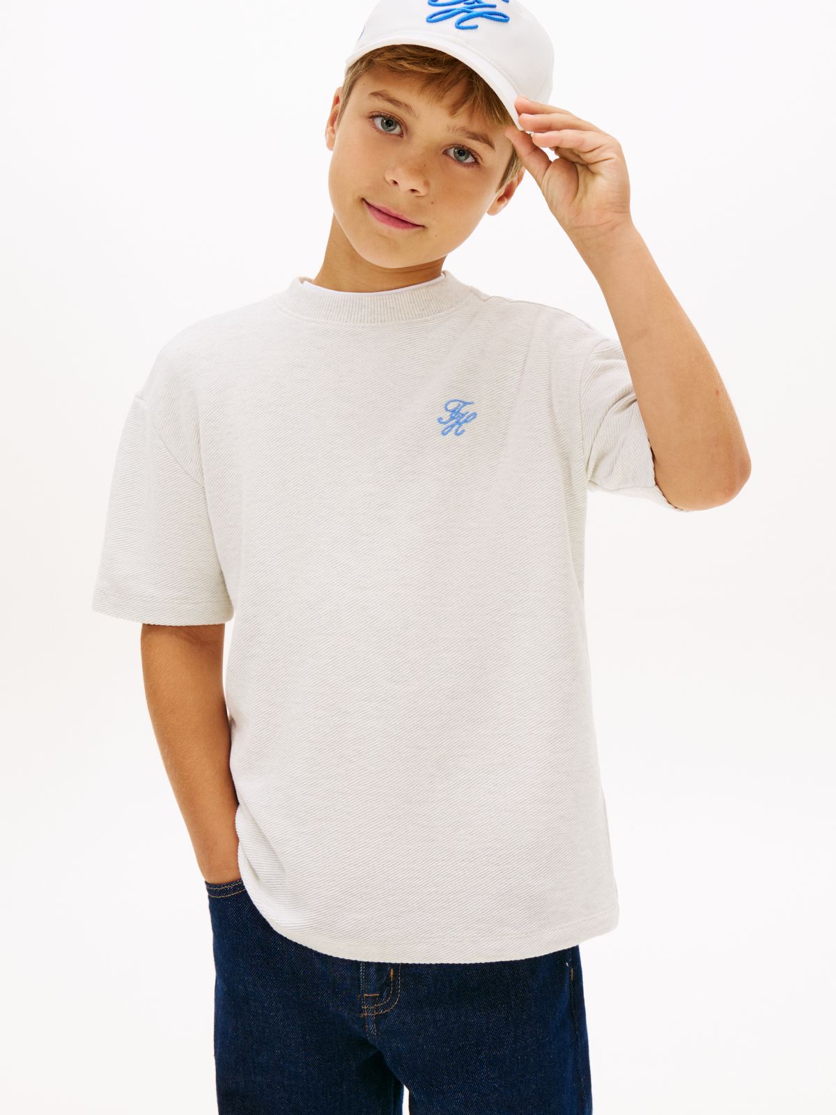 Logo Embroidery Jersey Twill T-Shirt — White