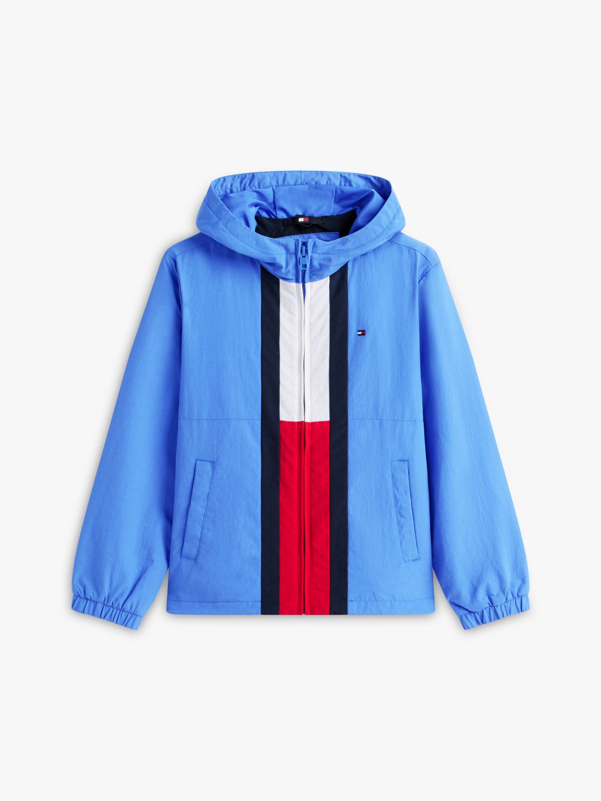 Colour-Blocked Flag Hooded Jacket — Blue