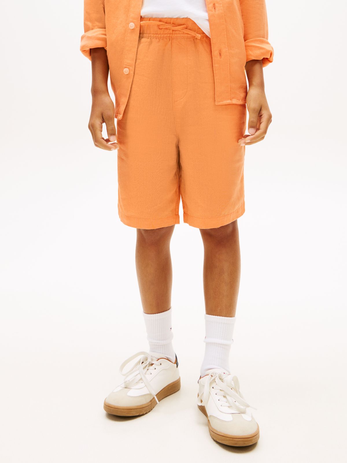 Linen Blend Relaxed Shorts — Orange
