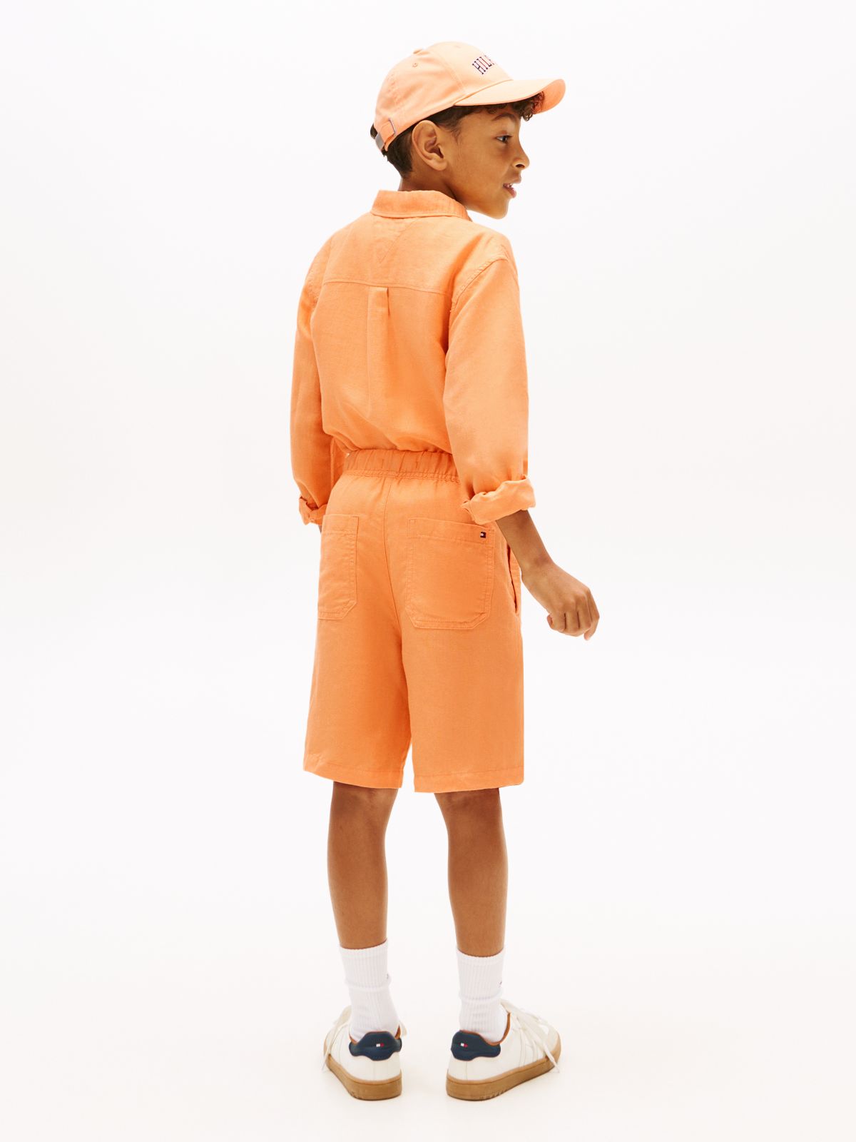 Linen Blend Relaxed Shorts — Orange