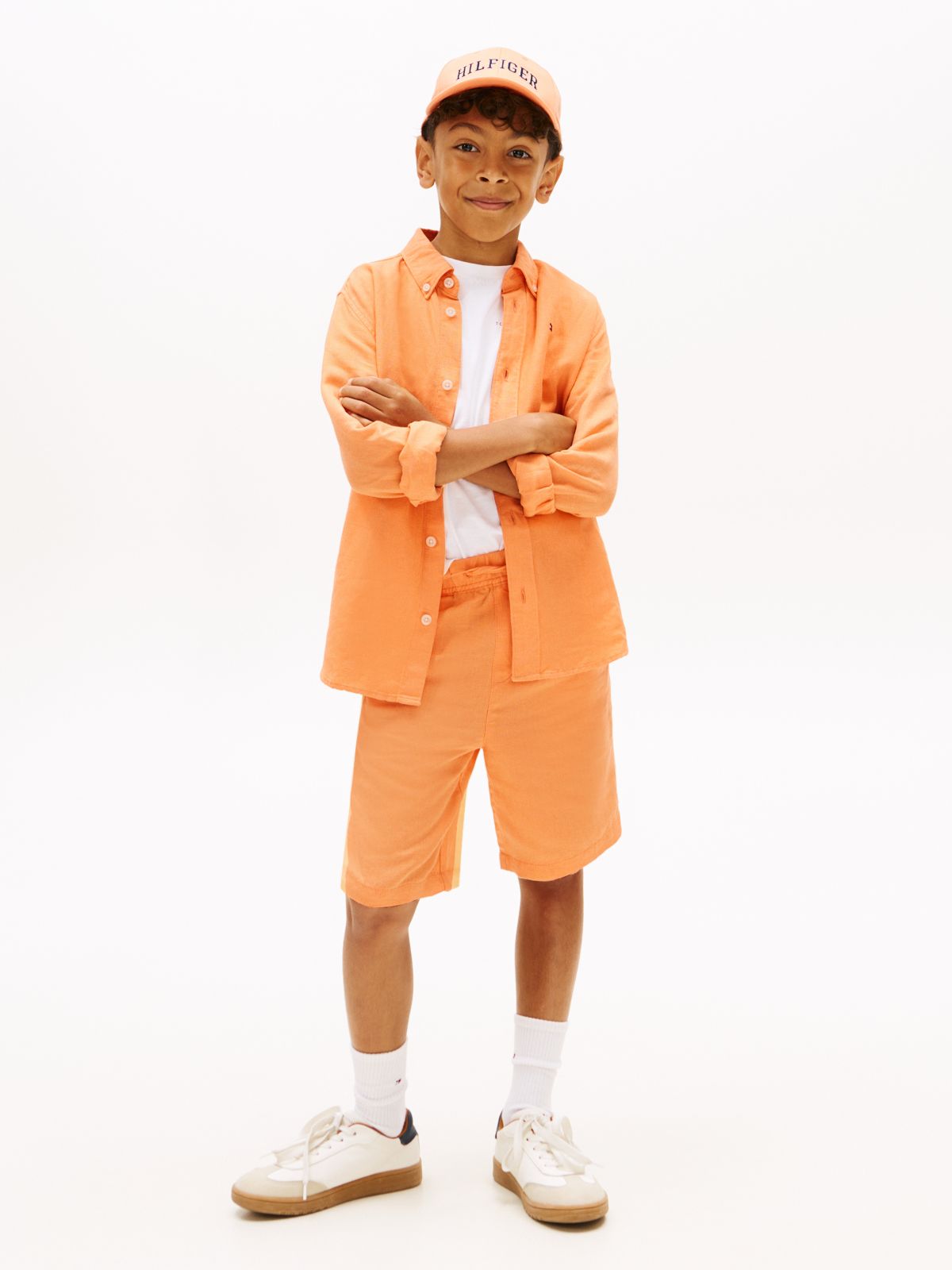 Linen Blend Relaxed Shorts — Orange