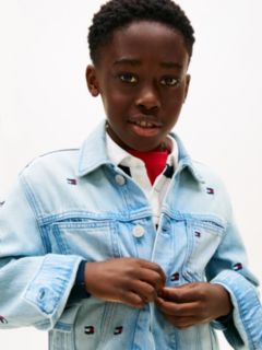 Wavy Flag Embroidery Denim Trucker Jacket — Blue 2