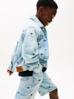 Wavy Flag Embroidery Denim Trucker Jacket — Blue 4