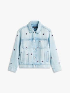 Wavy Flag Embroidery Denim Trucker Jacket — Blue 6