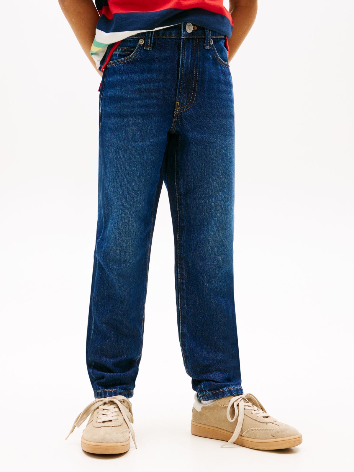Whiskered Straight Leg Jeans — Blue