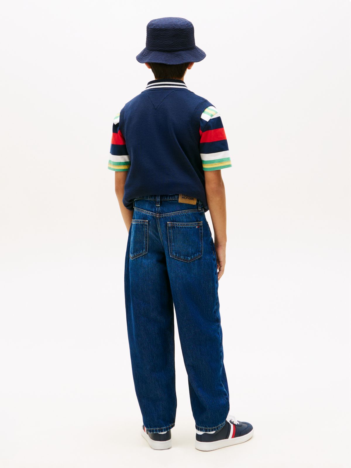 Whiskered Loose Barrel Leg Jeans — Blue