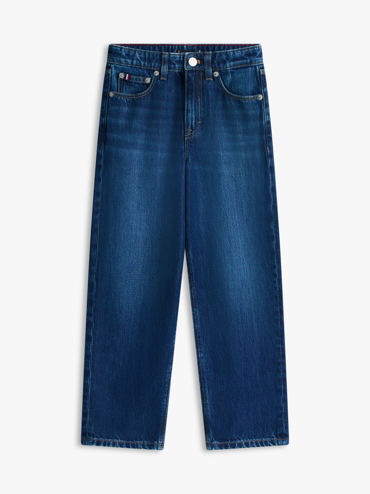 Whiskered Loose Barrel Leg Jeans — Blue