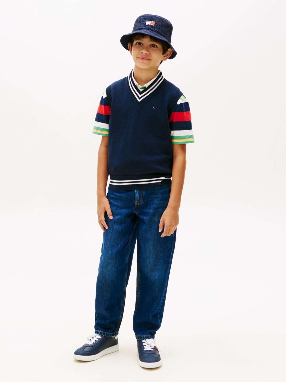 Whiskered Loose Barrel Leg Jeans — Blue