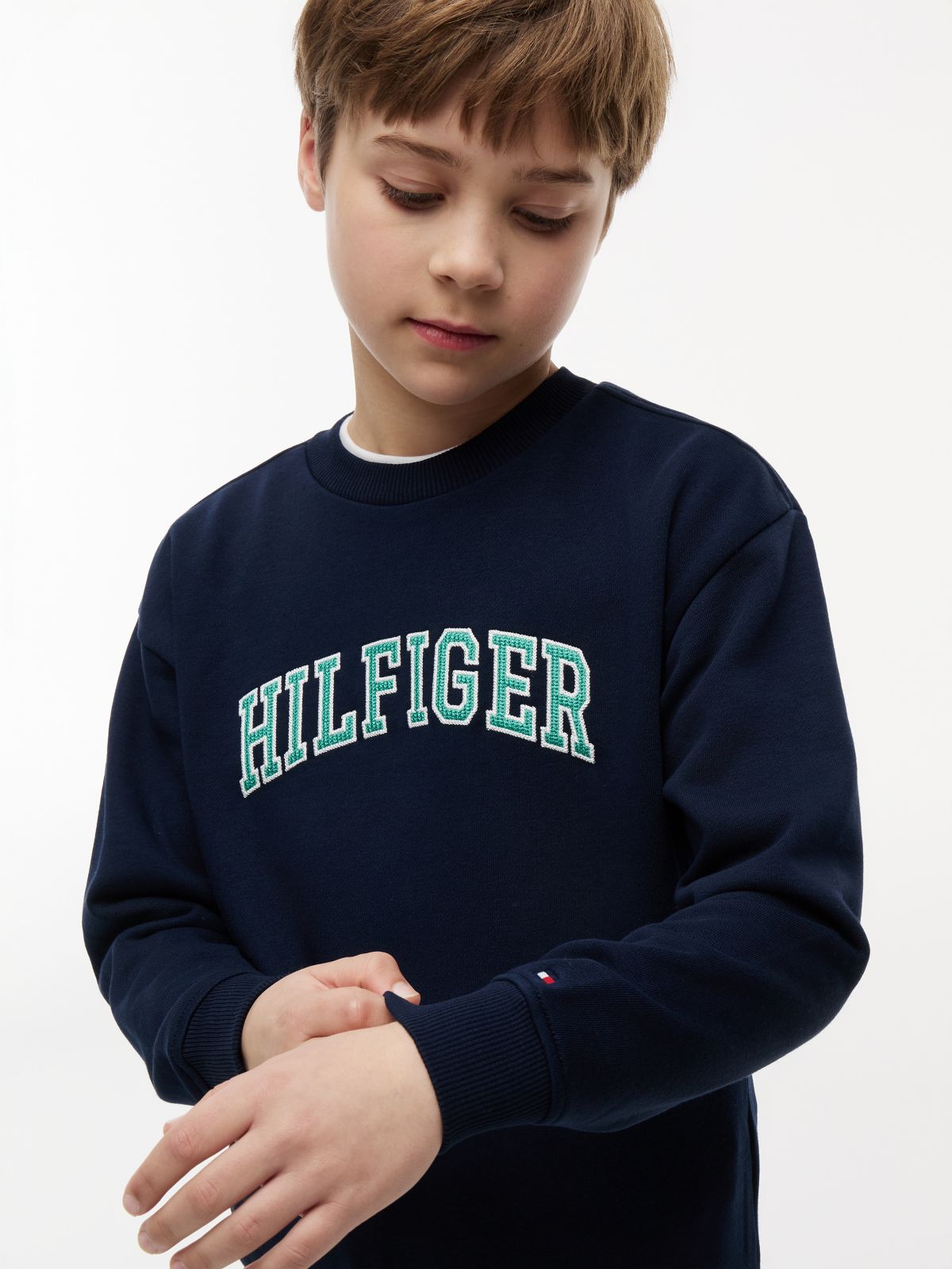 Logo Terry Crew Neck Sweatshirt — Blue