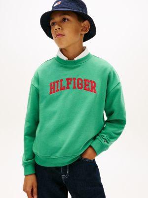 green rundhals-sweatshirt aus terry mit logo für jungen - tommy hilfiger