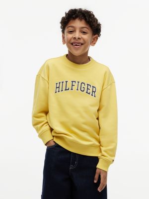 yellow logo terry crew neck sweatshirt for boys tommy hilfiger