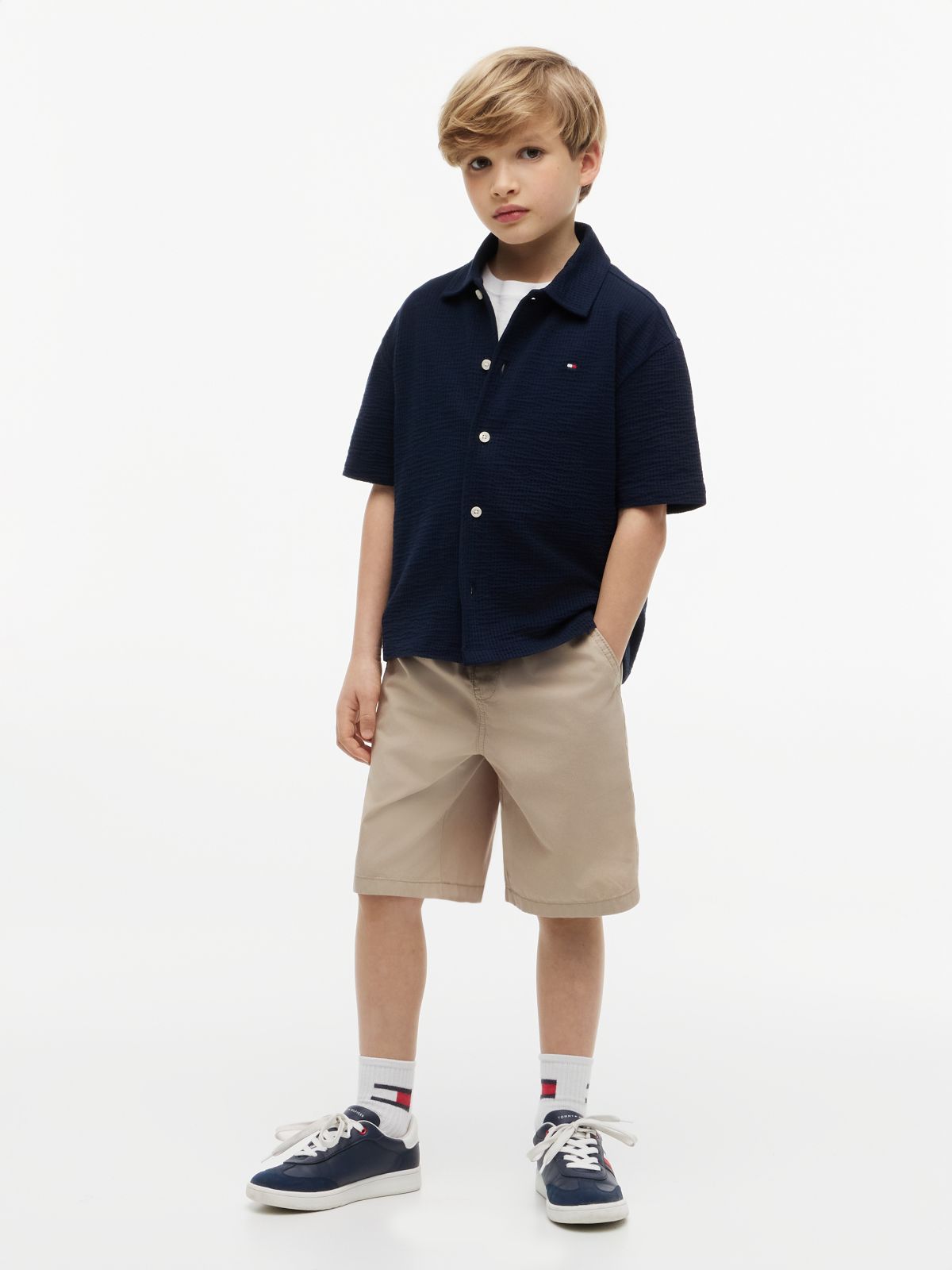Essential Relaxed Fit Seersucker Short Sleeve Shirt — Blue
