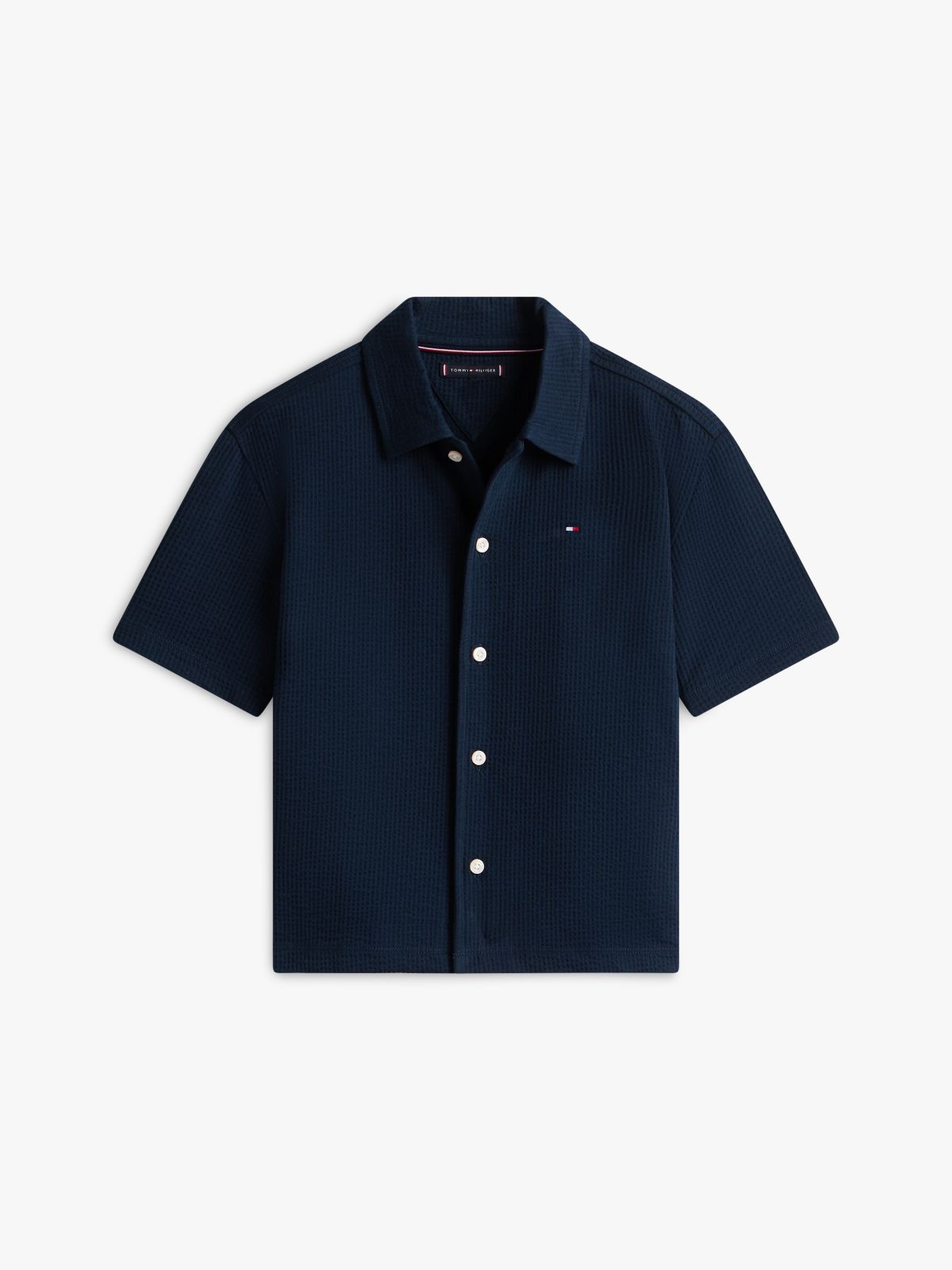 Essential Relaxed Fit Seersucker Short Sleeve Shirt — Blue