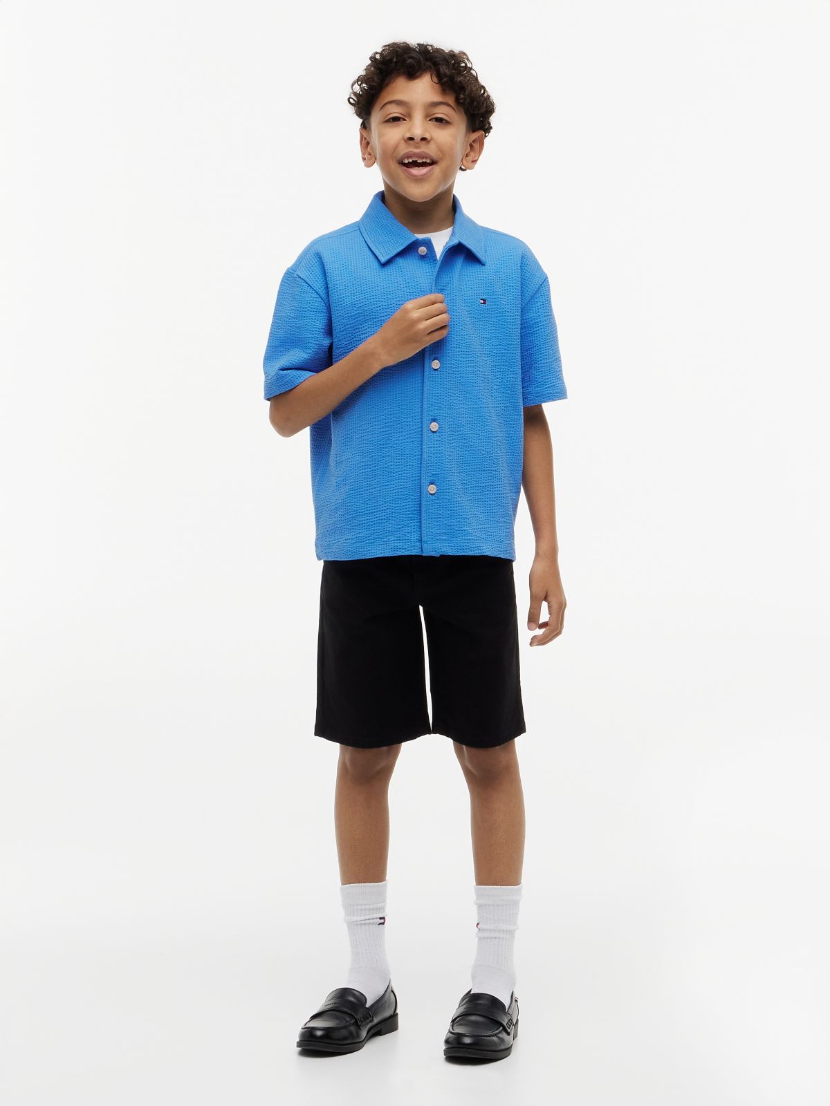 Essential Relaxed Fit Seersucker Short Sleeve Shirt — Blue