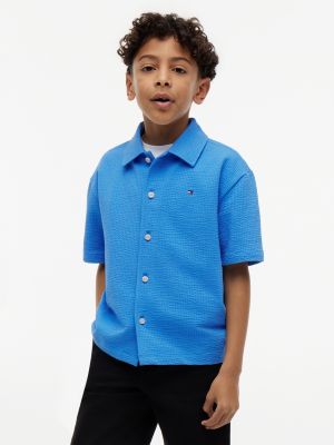 blue essential relaxed fit seersucker short sleeve shirt for boys tommy hilfiger