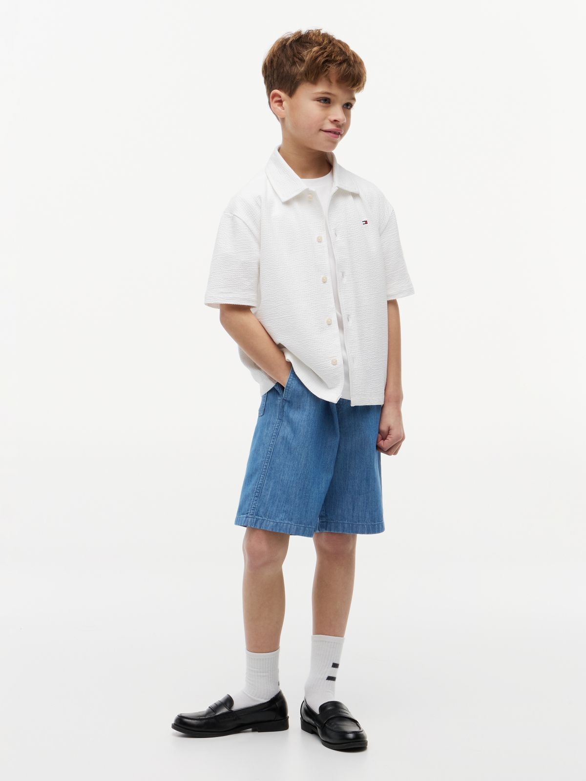 Essential Relaxed Fit Seersucker Short Sleeve Shirt — White