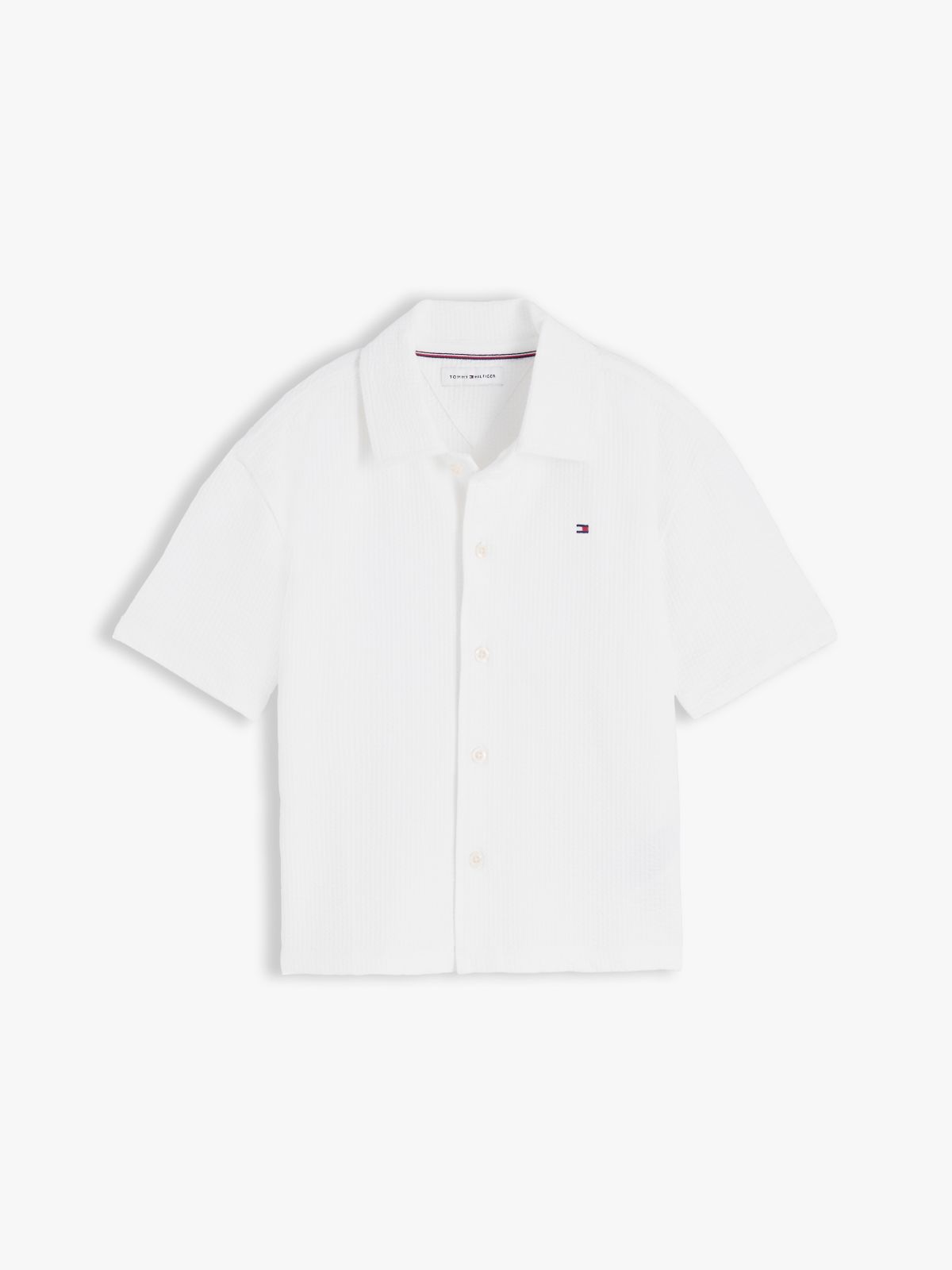 Essential Relaxed Fit Seersucker Short Sleeve Shirt — White
