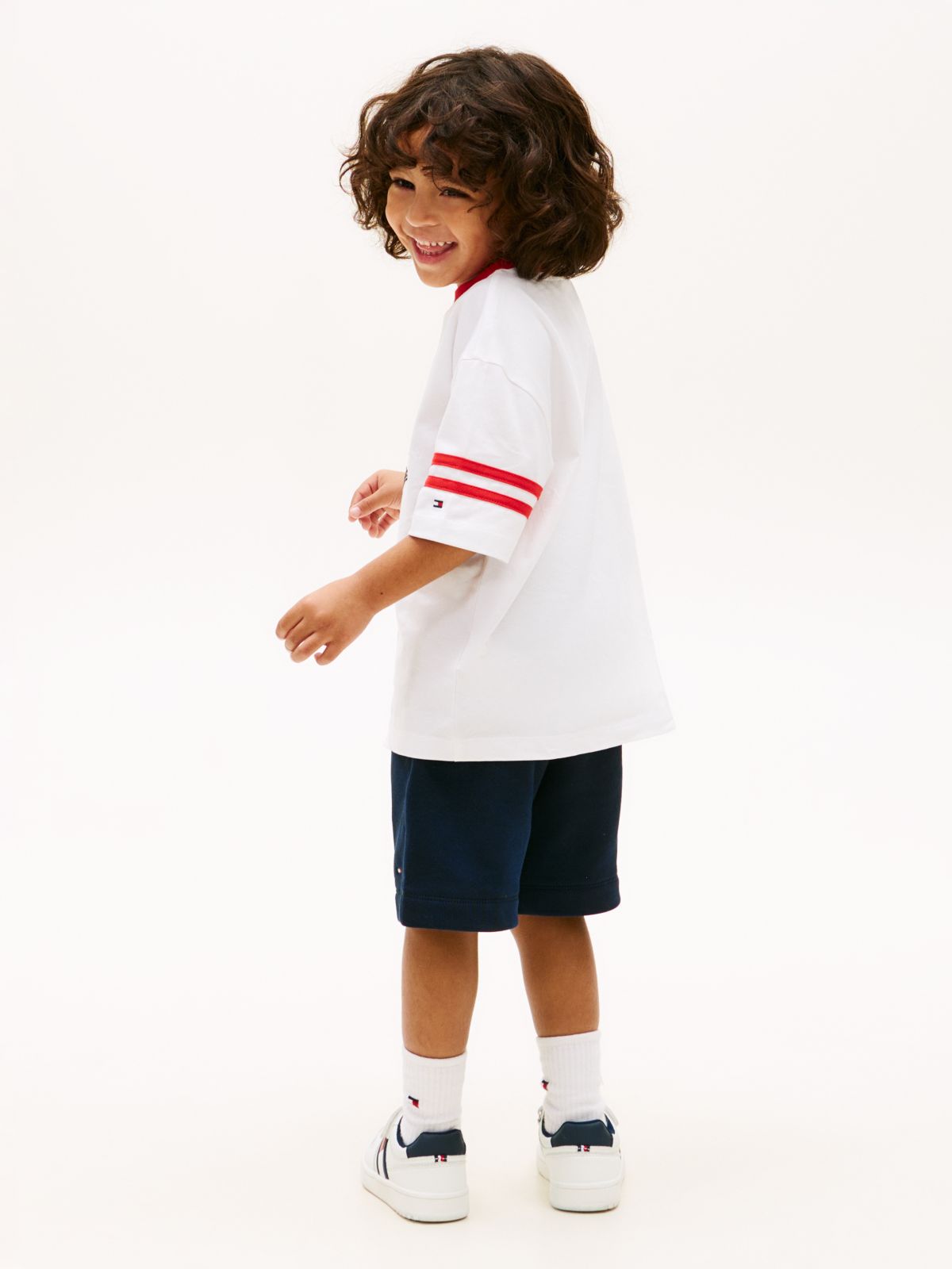 Wavy Flag Graphic T-Shirt And Sweat Shorts Set — Blue