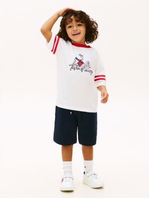 blue wavy flag graphic t-shirt and sweat shorts set for boys tommy hilfiger