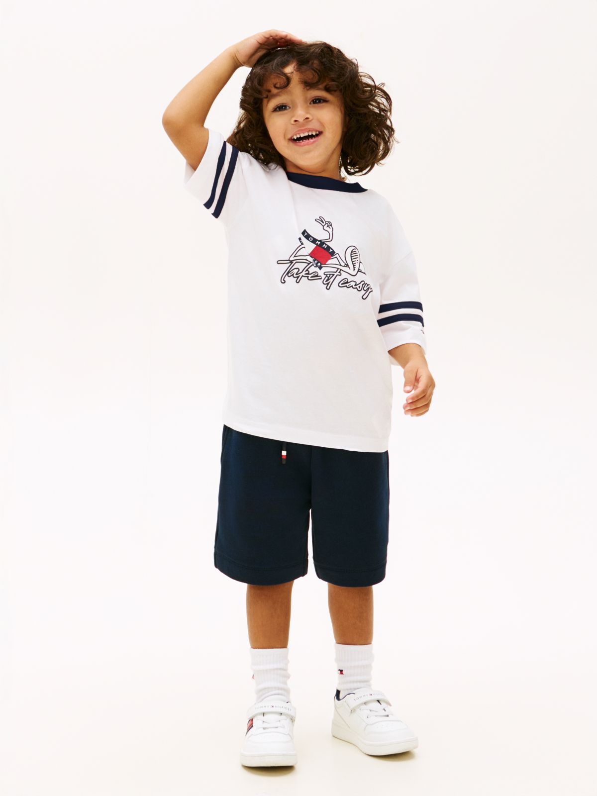 Wavy Flag Graphic T-Shirt And Sweat Shorts Set — Blue