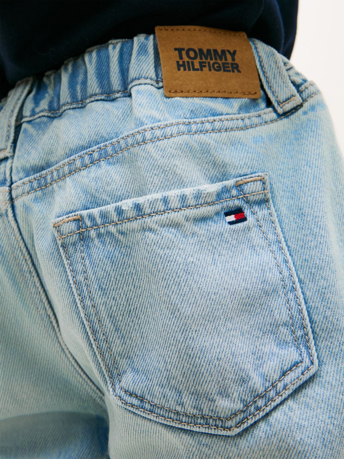 Distressed Straight Leg Denim Shorts — Blue