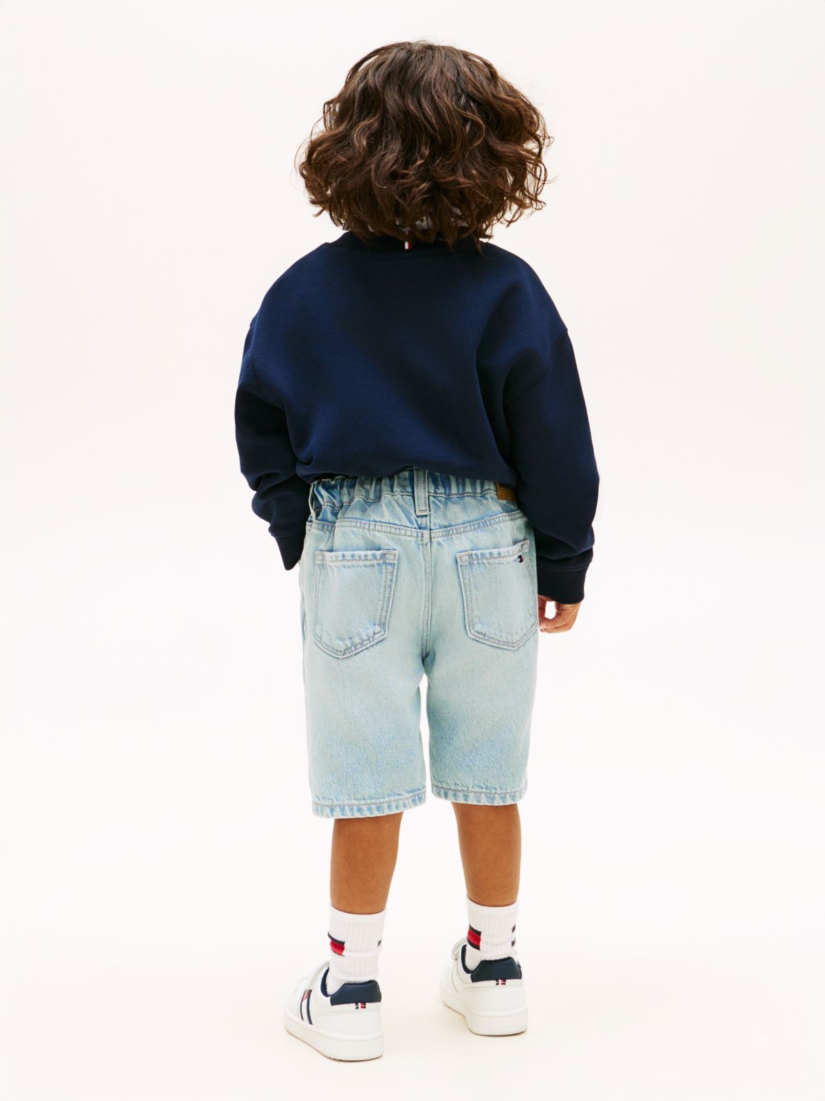 Distressed Straight Leg Denim Shorts — Blue