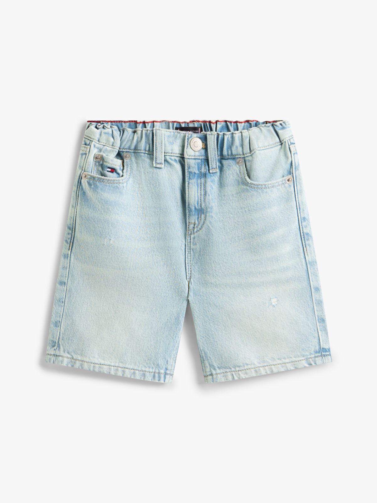 Distressed Straight Leg Denim Shorts — Blue